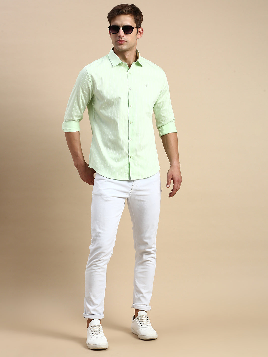 Men Green Striped Casual Shirt