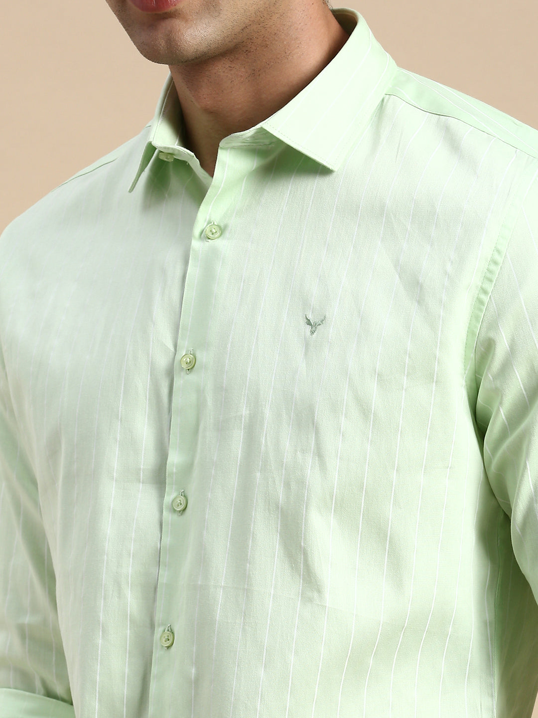 Men Green Striped Casual Shirt