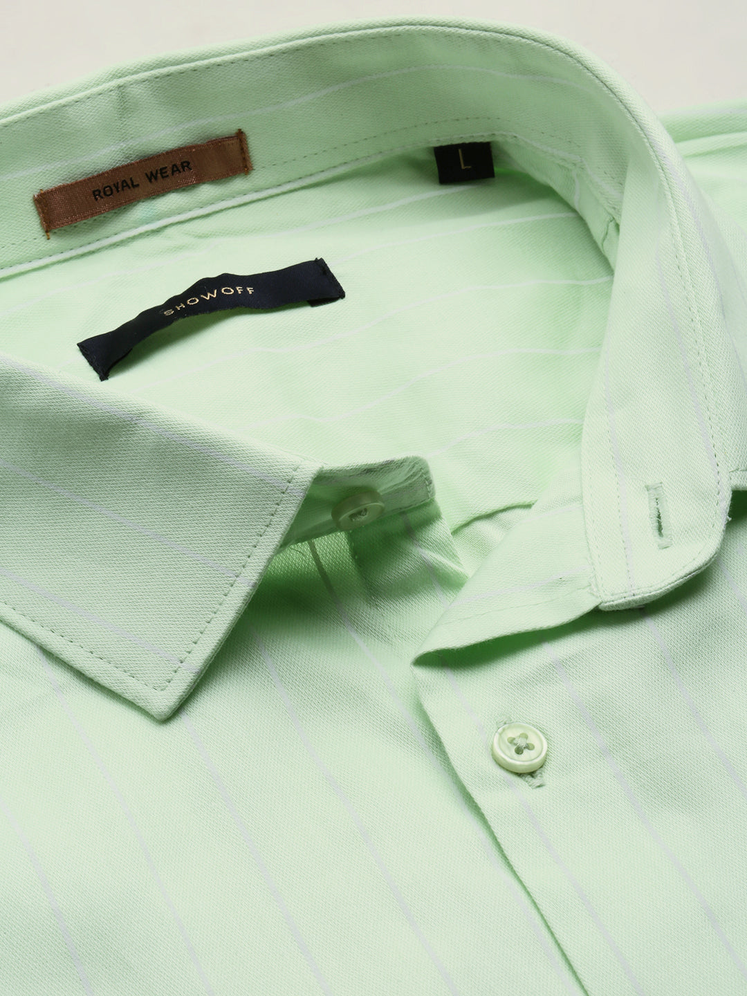 Men Green Striped Casual Shirt