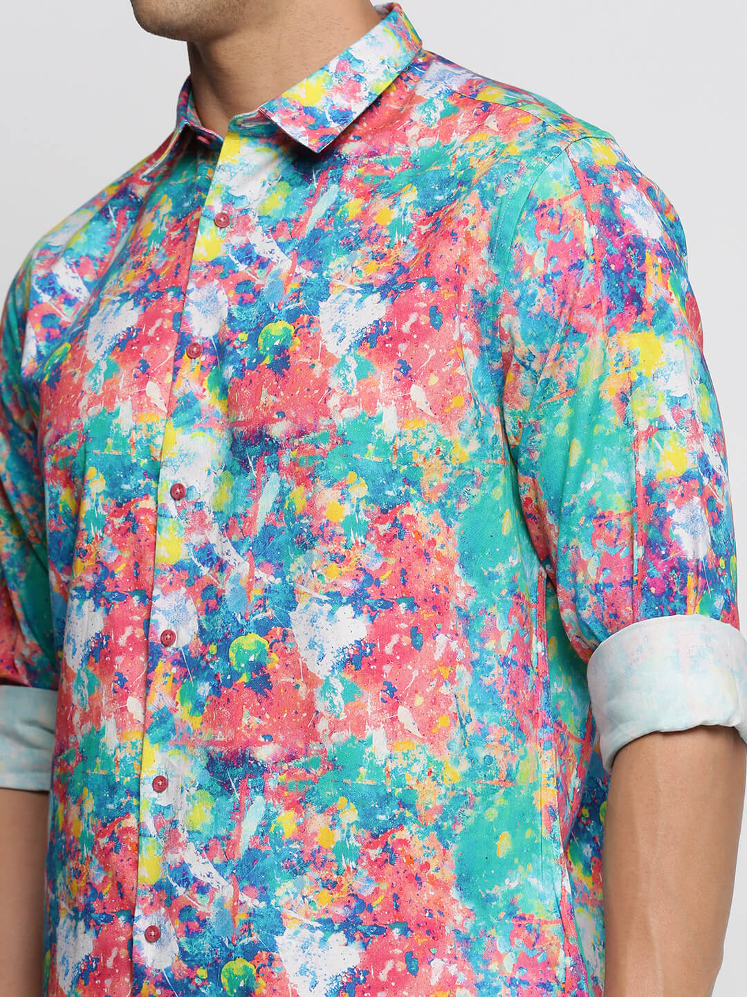 Men Blue Spread Collar Abstract Shirt