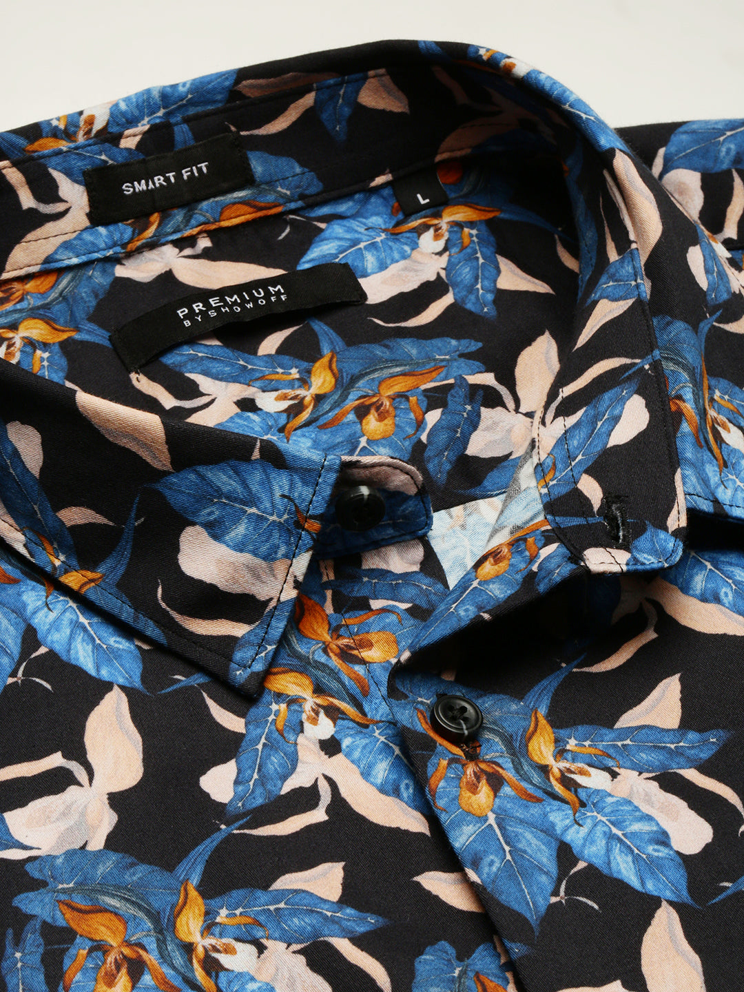 Men Blue Spread Collar Floral Shirt