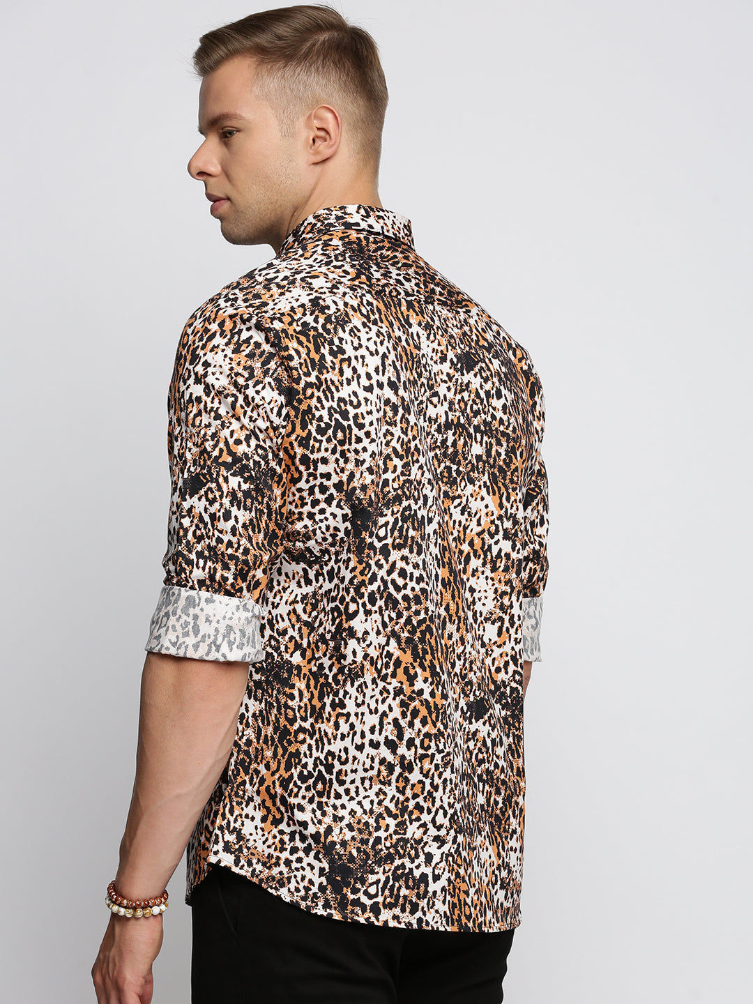 Men Black Spread Collar Animal Shirt