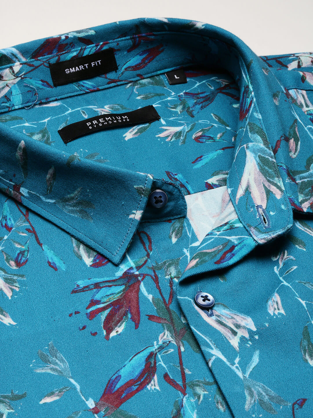 Men Teal Spread Collar Floral Shirt