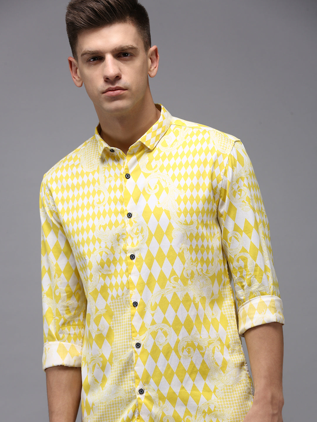 Men Yellow Printed Casual Shirt