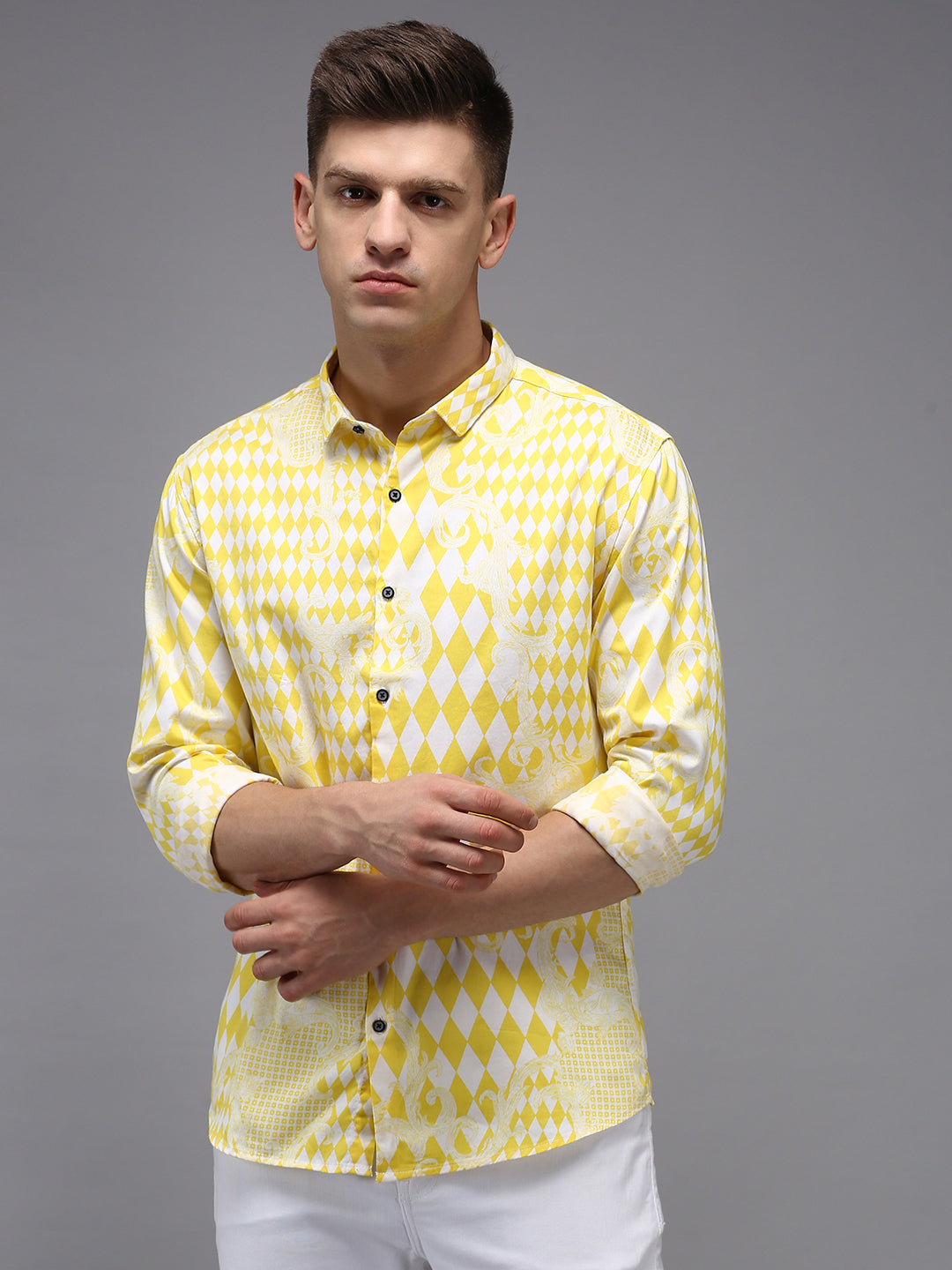 Men Yellow Printed Casual Shirt