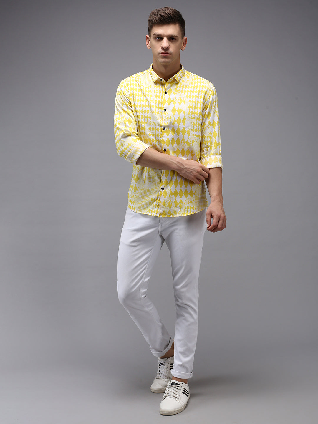 Men Yellow Printed Casual Shirt