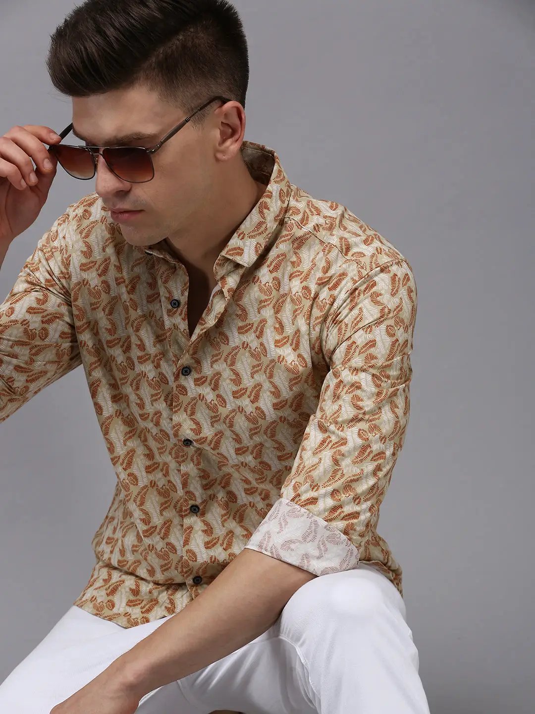 Men's Beige Printed Casual Shirt