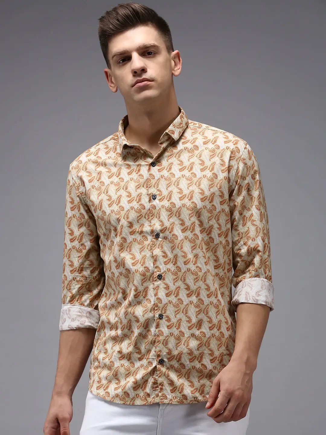 Men's Beige Printed Casual Shirt
