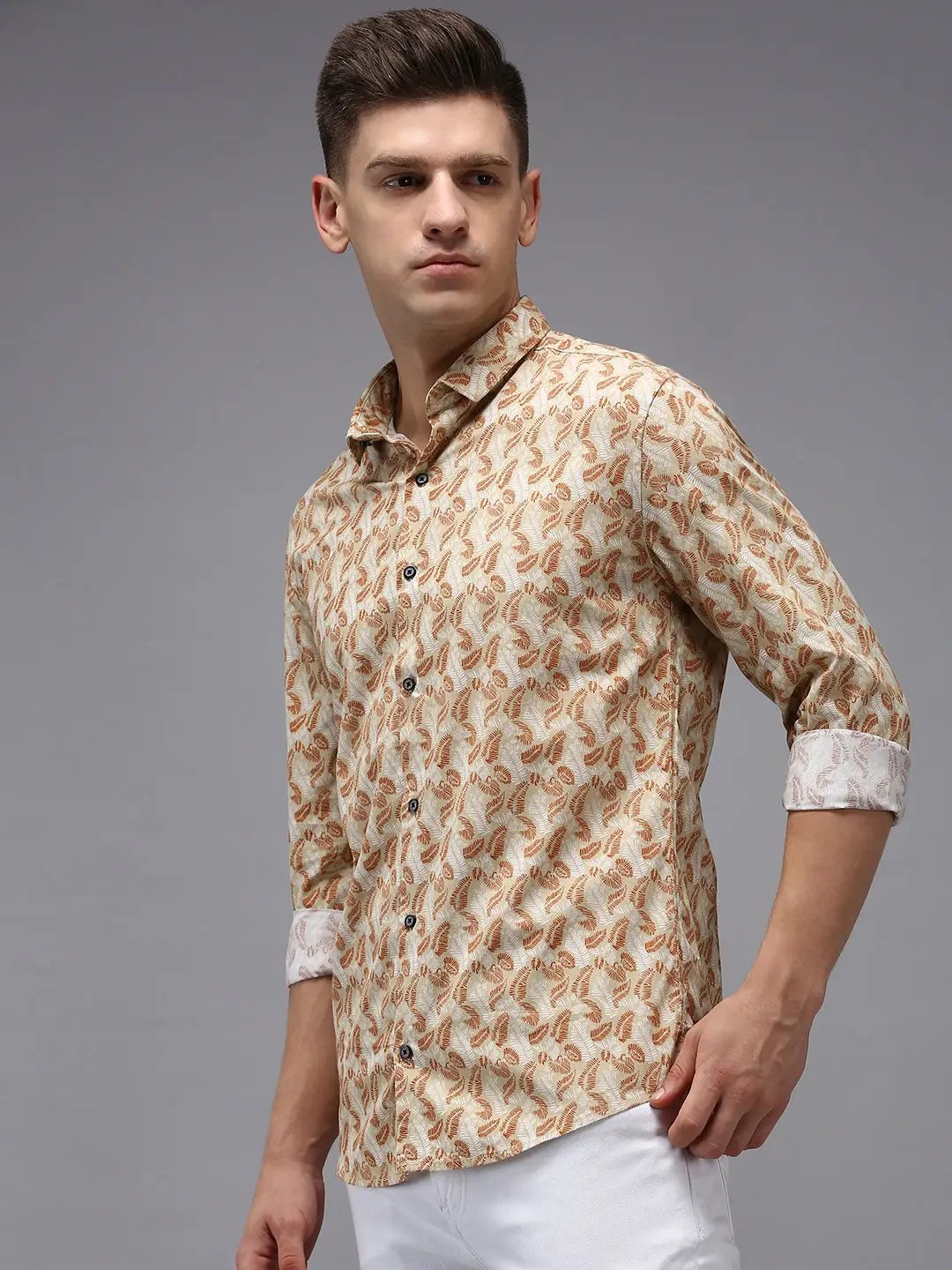 Men's Beige Printed Casual Shirt