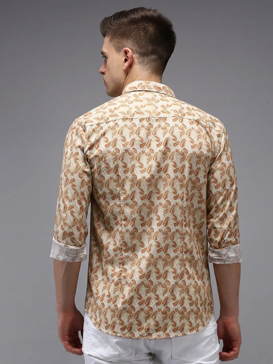 Men's Beige Printed Casual Shirt