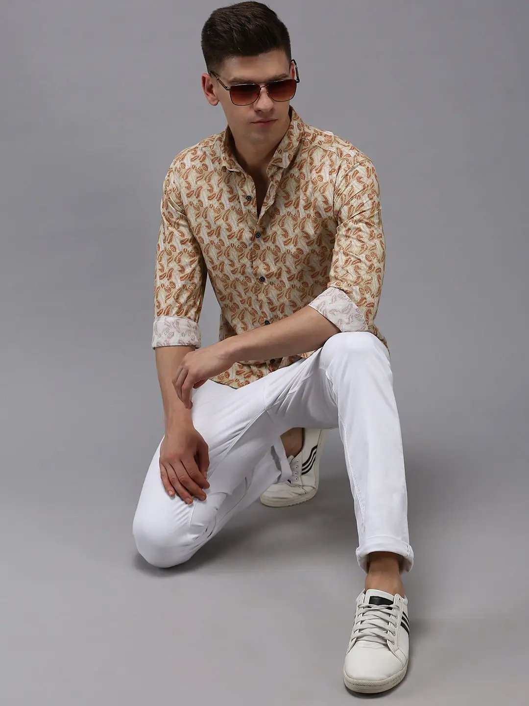 Men's Beige Printed Casual Shirt