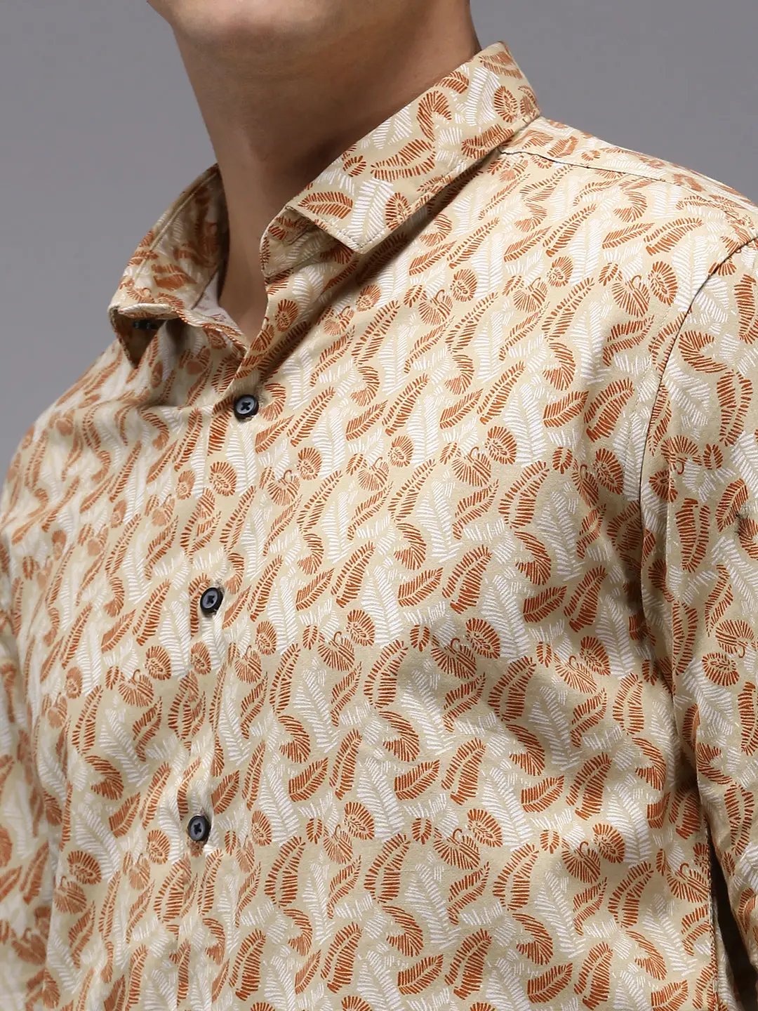 Men's Beige Printed Casual Shirt