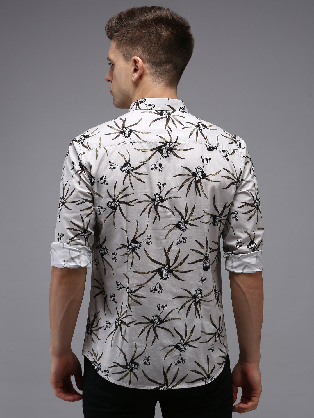 Men Grey Printed Casual Shirt