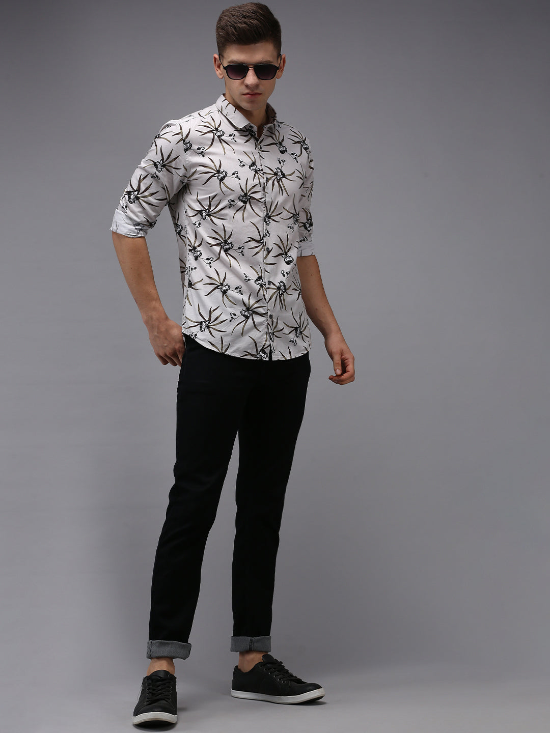 Men Grey Printed Casual Shirt