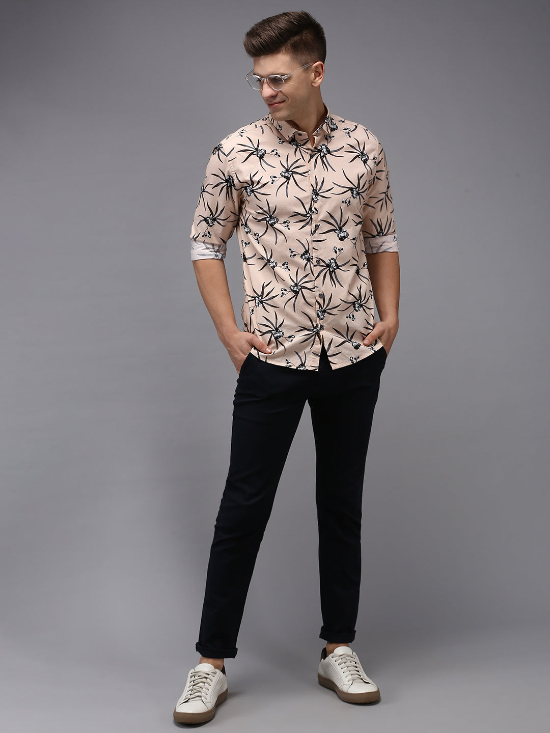 Men Pink Printed Casual Shirt