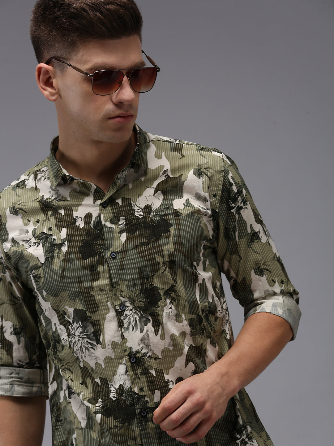 Men Green Printed Casual Shirt