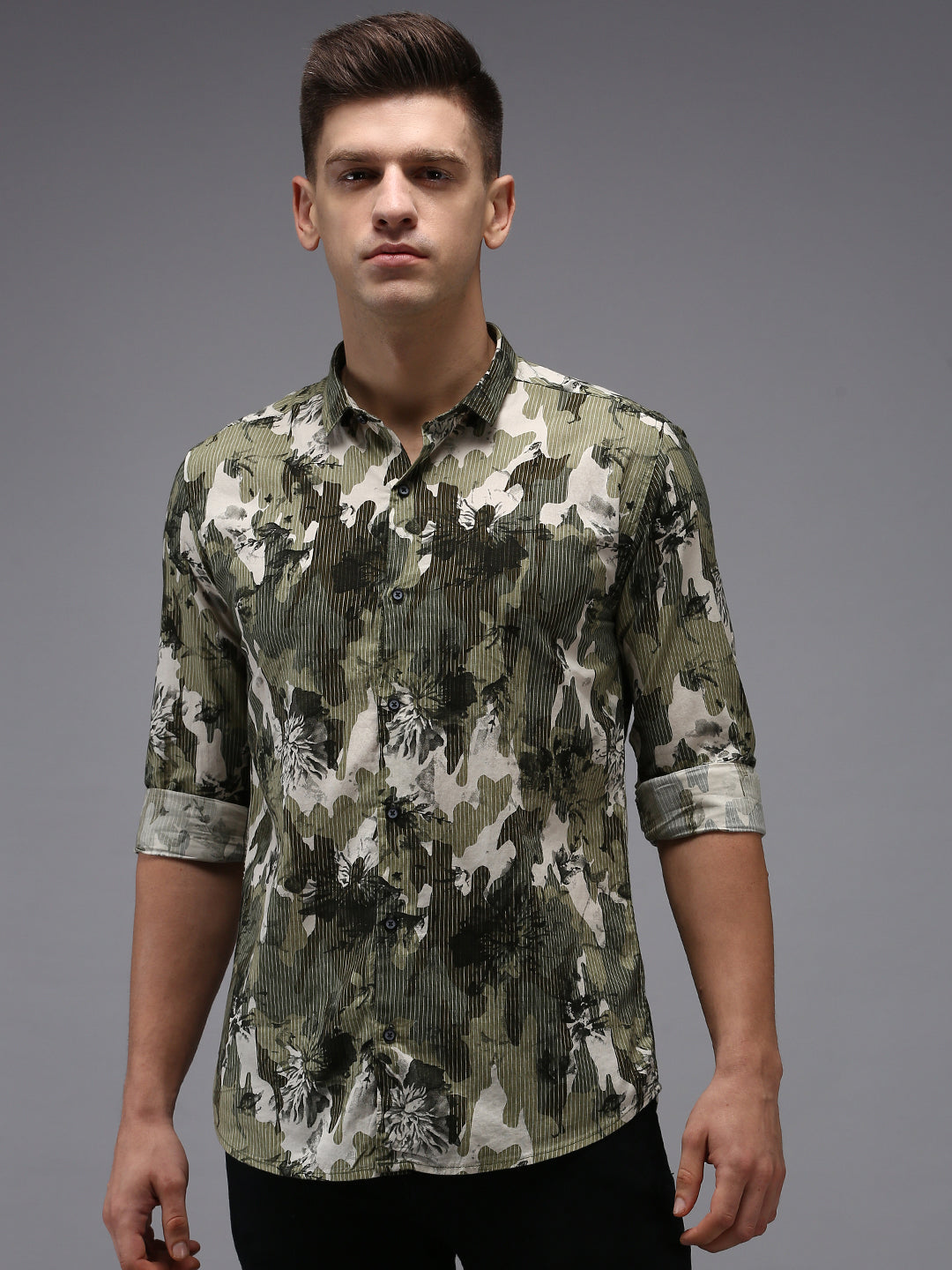 Men Green Printed Casual Shirt