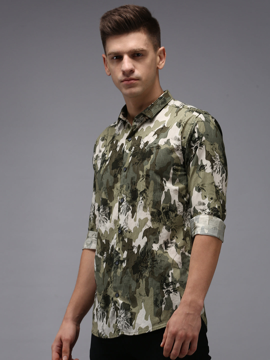 Men Green Printed Casual Shirt