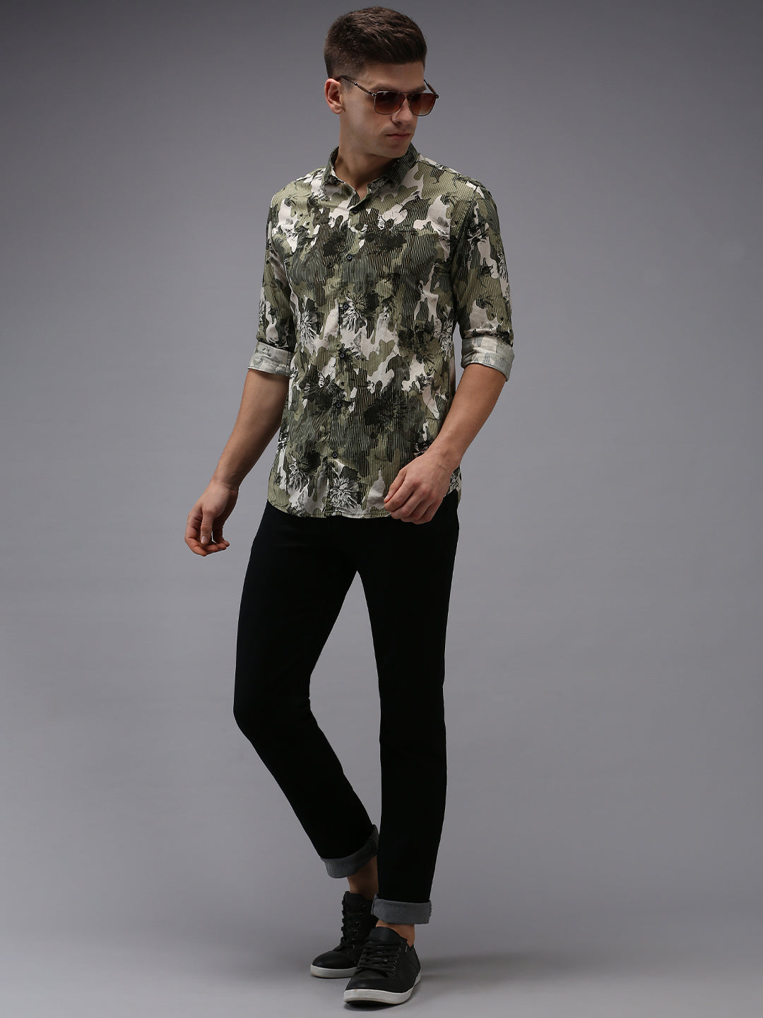 Men Green Printed Casual Shirt