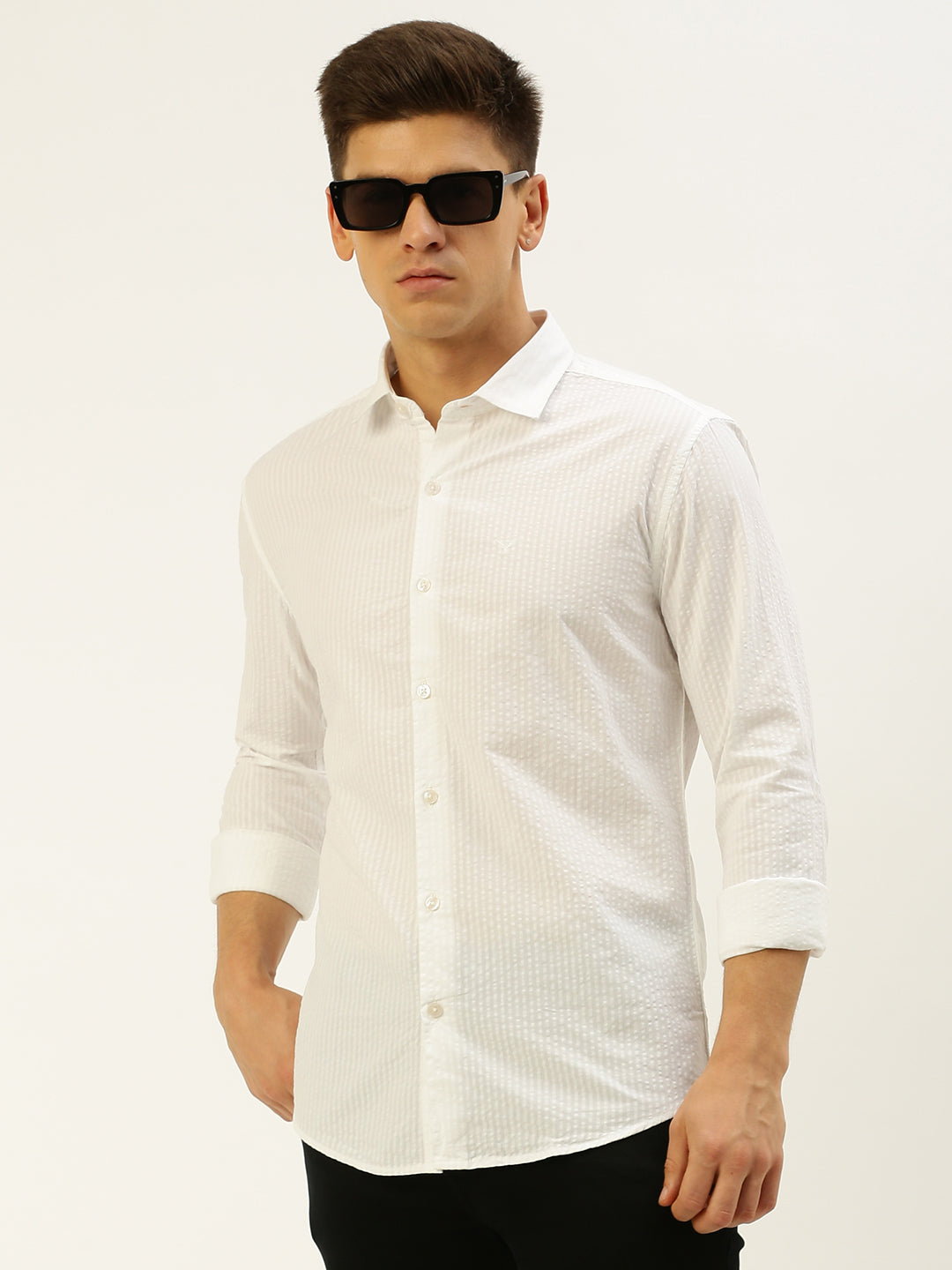 Men White Solid Casual Shirt