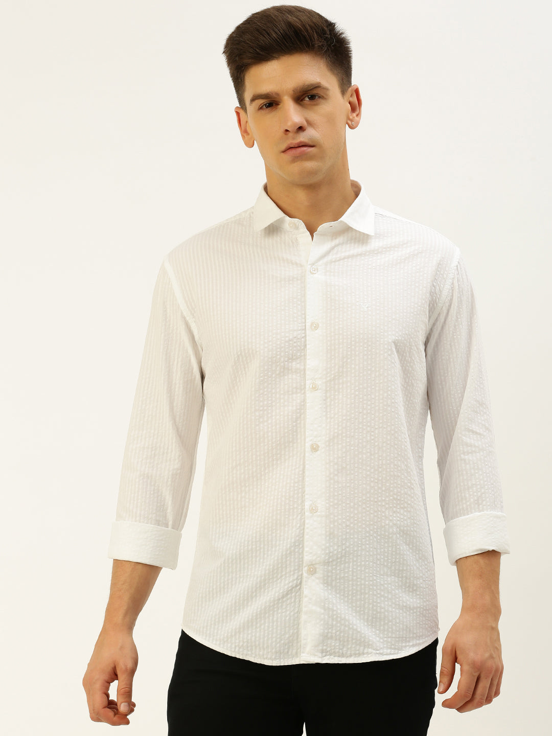 Men White Solid Casual Shirt