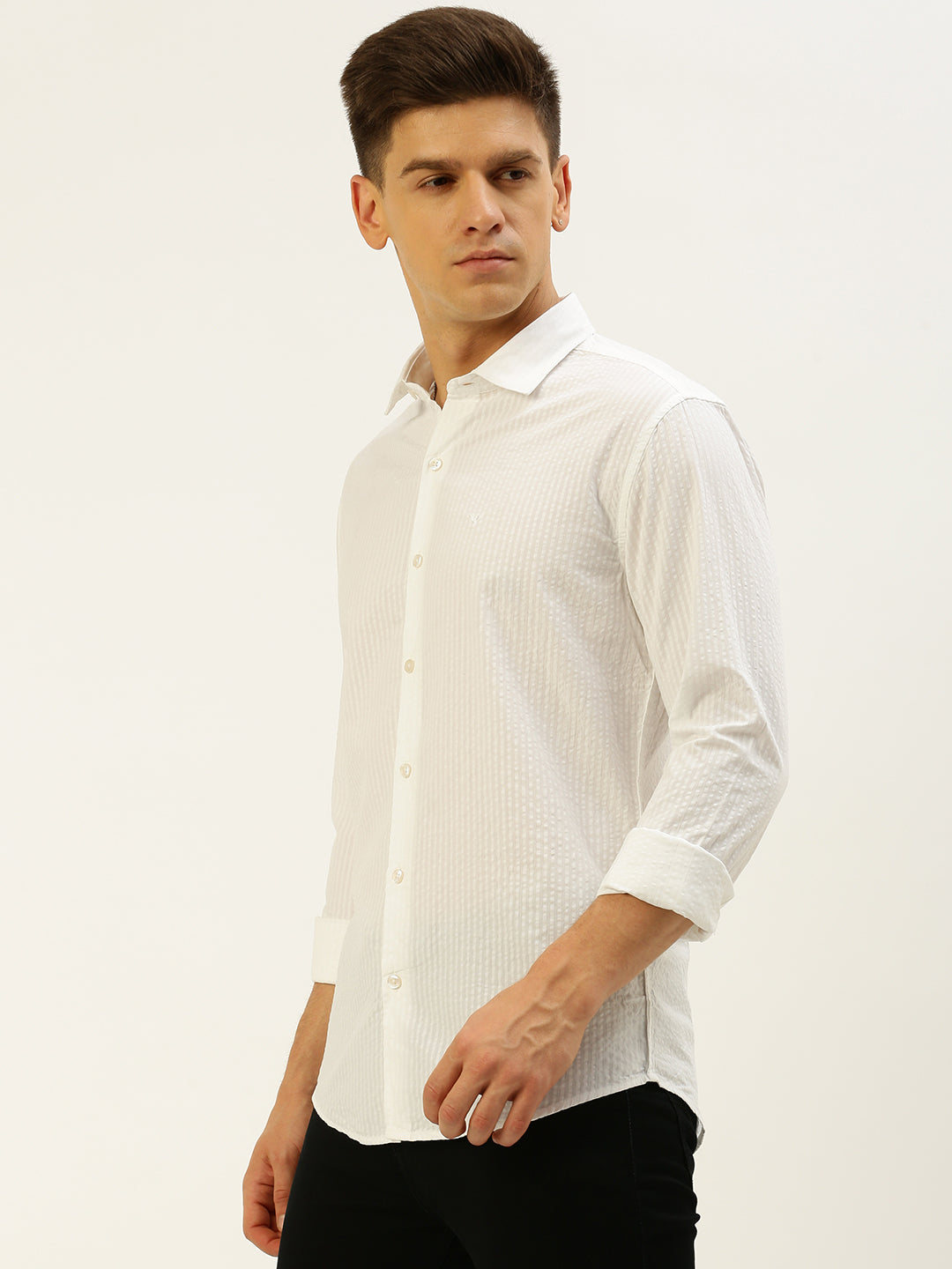 Men White Solid Casual Shirt