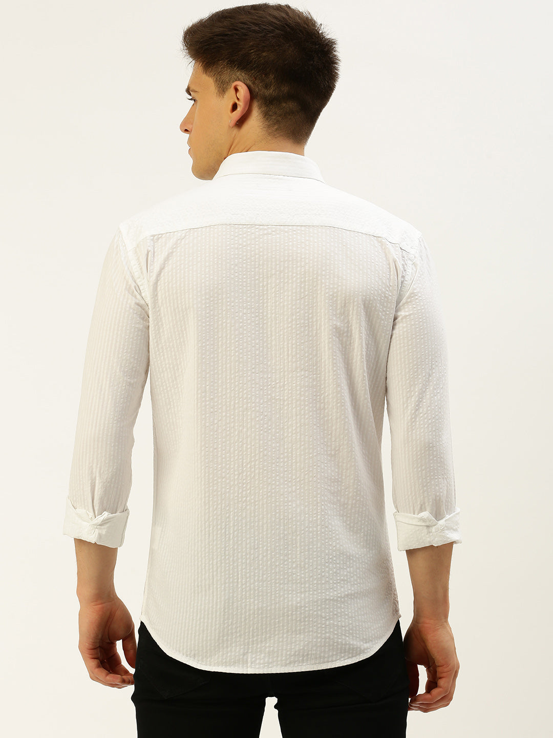 Men White Solid Casual Shirt