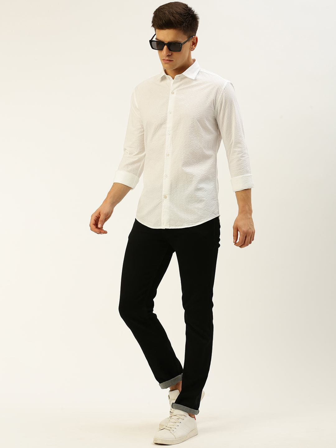 Men White Solid Casual Shirt