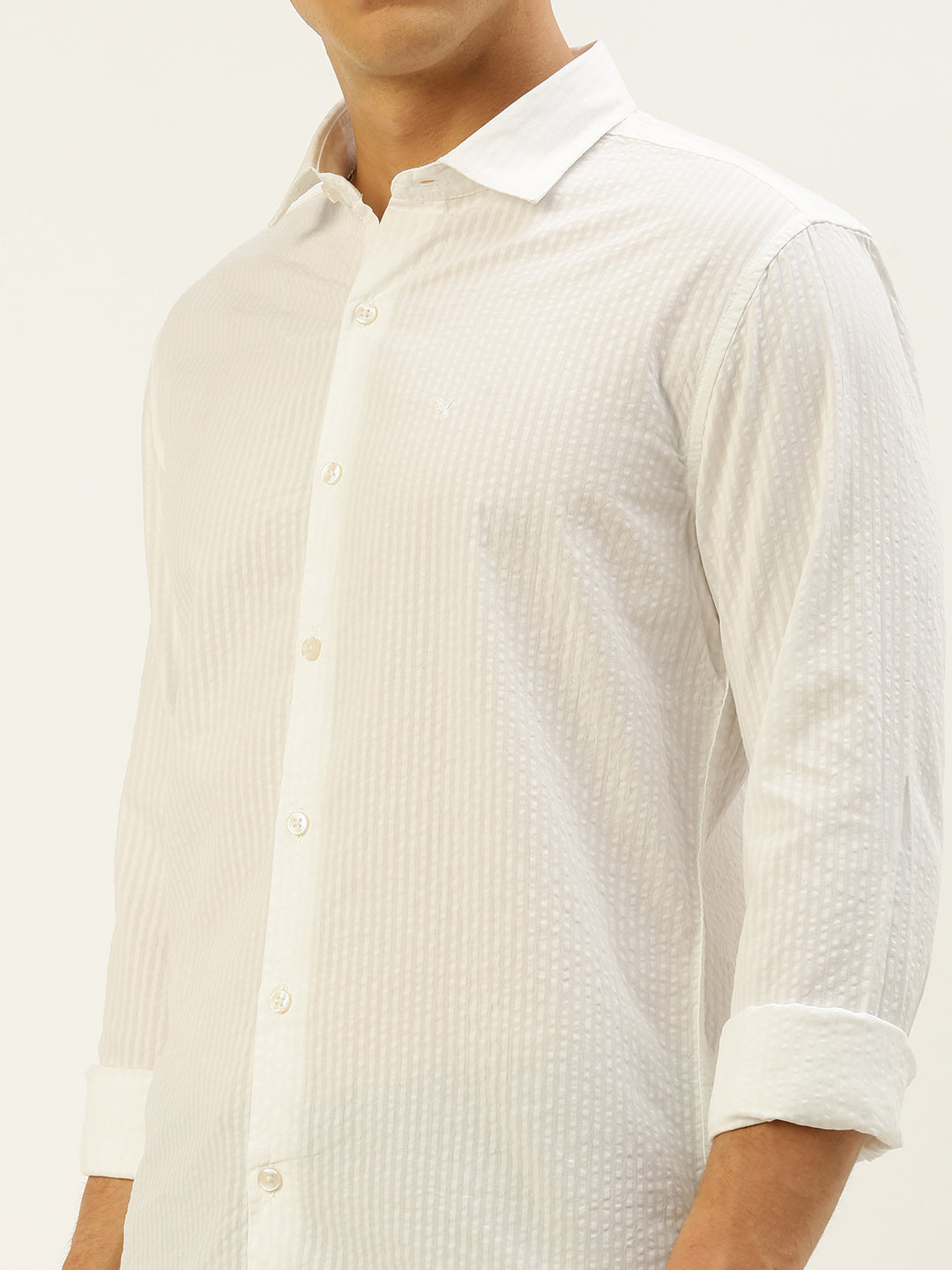 Men White Solid Casual Shirt