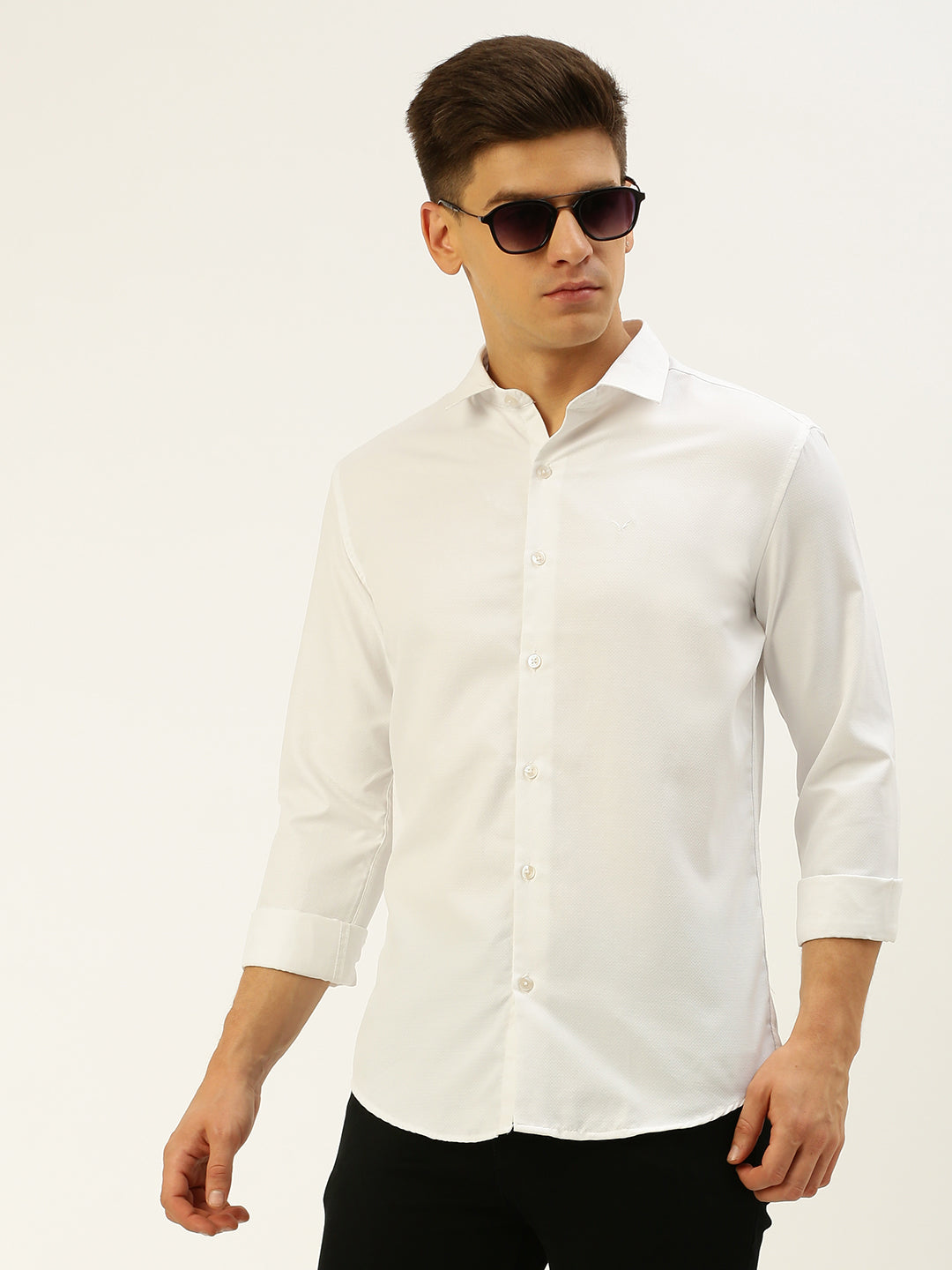 Men White Solid Casual Shirt