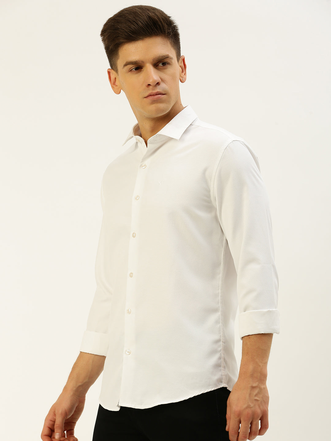 Men White Solid Casual Shirt