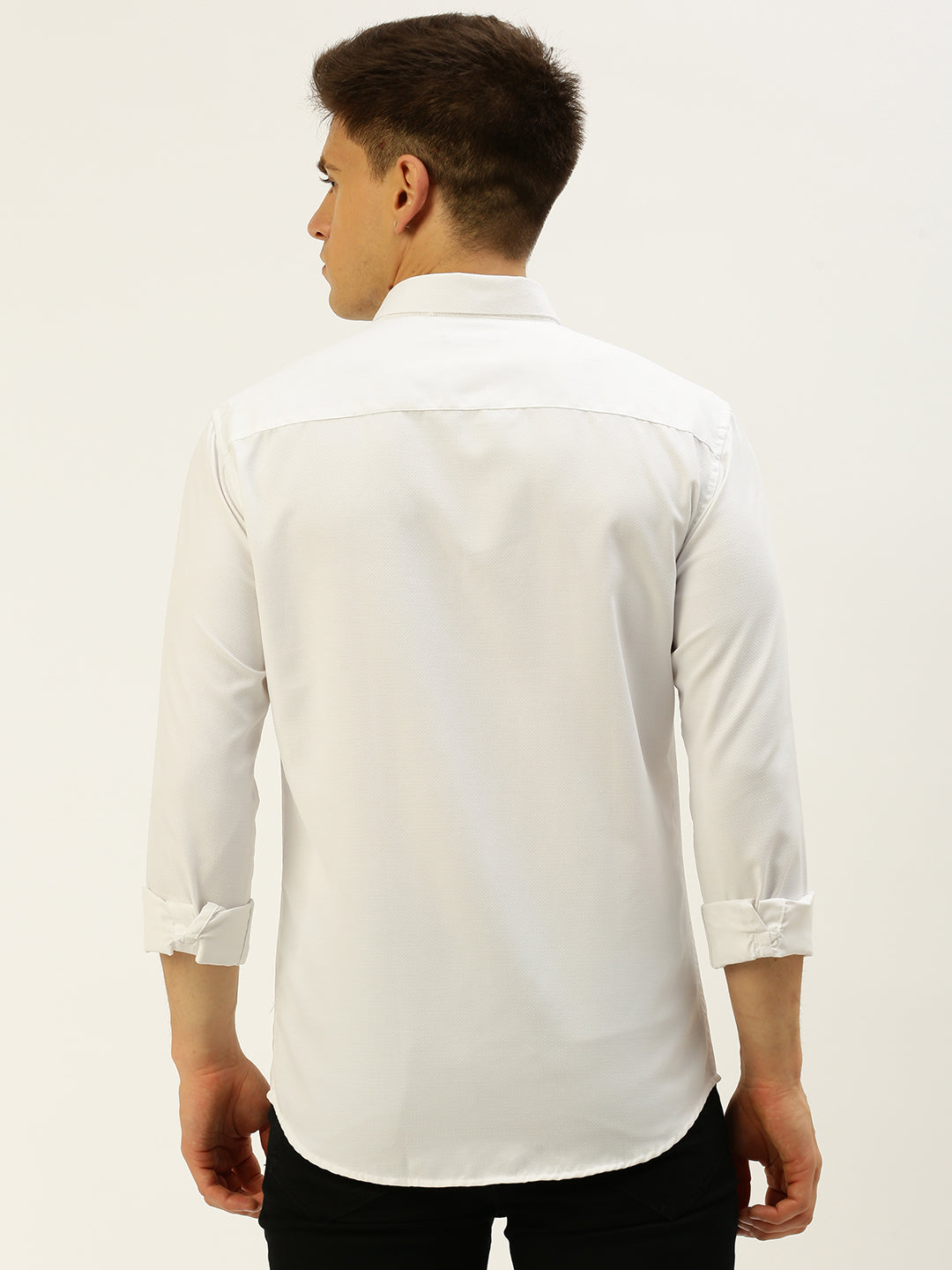 Men White Solid Casual Shirt