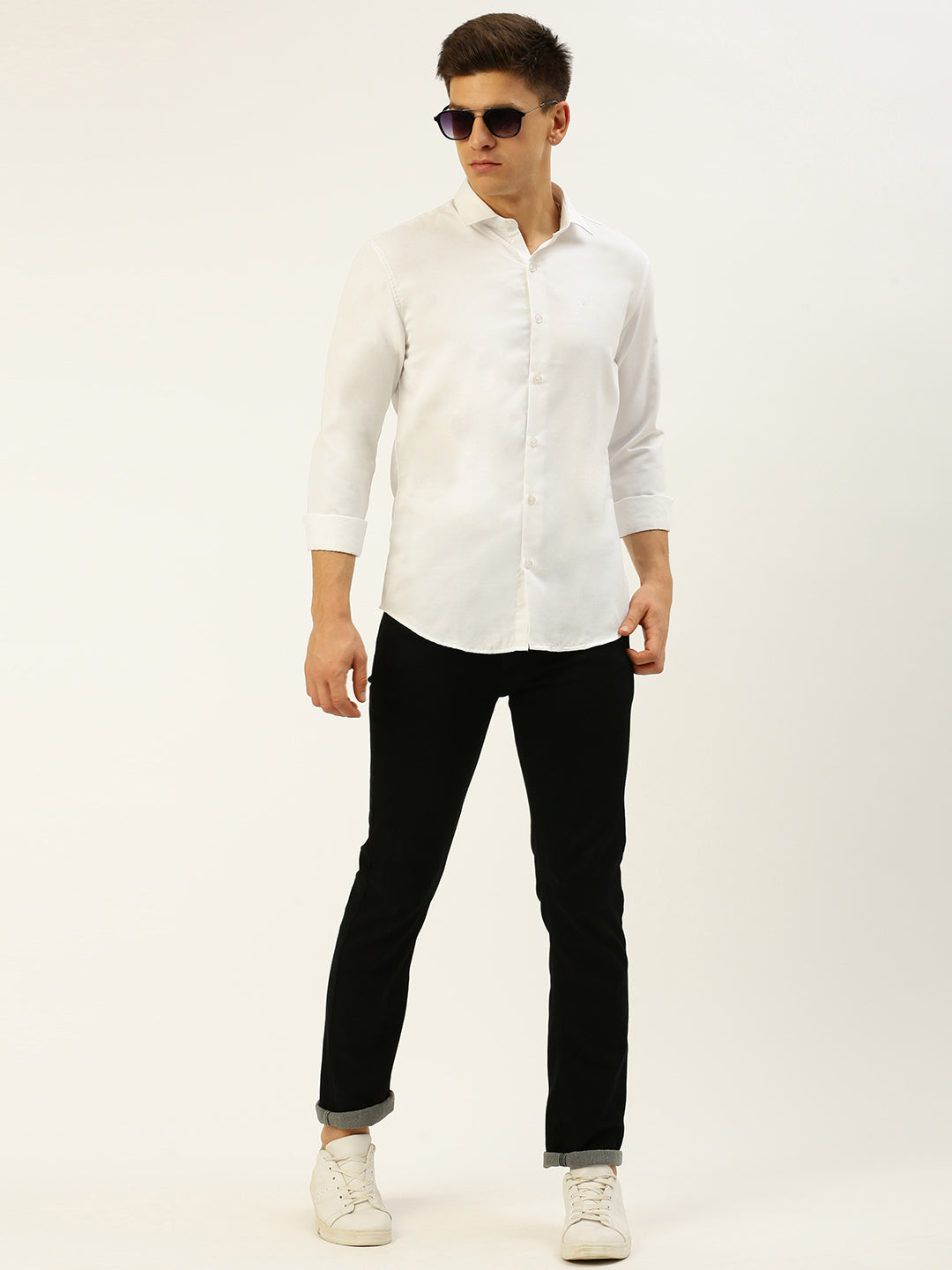 Men White Solid Casual Shirt