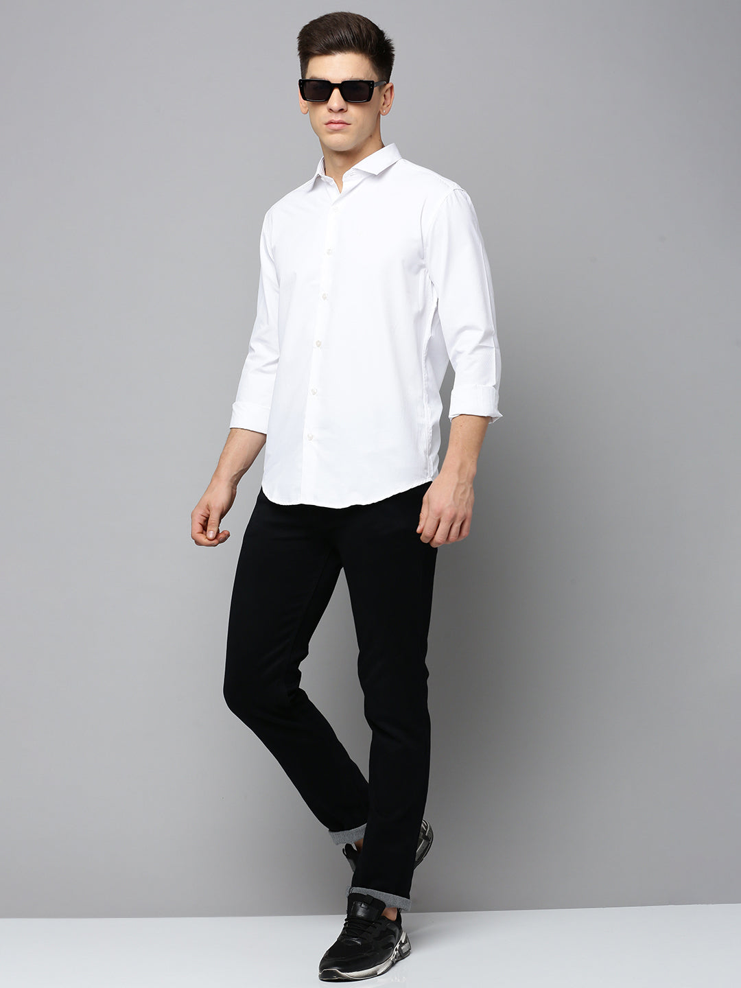 Men White Solid Casual Shirt