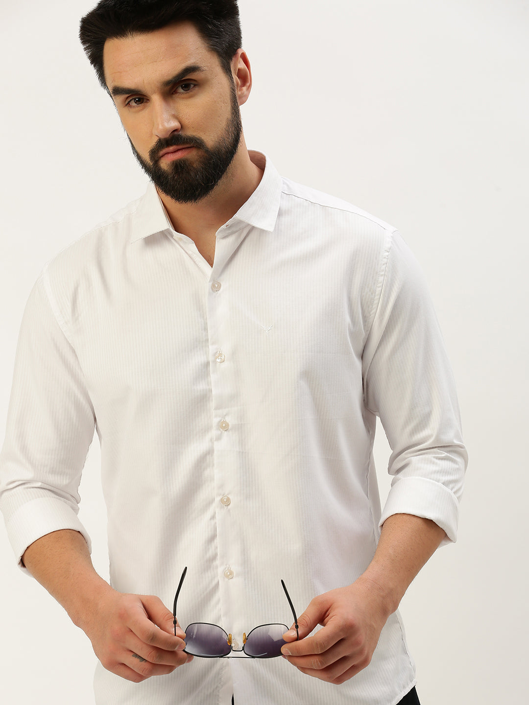 Men White Solid Casual Shirt