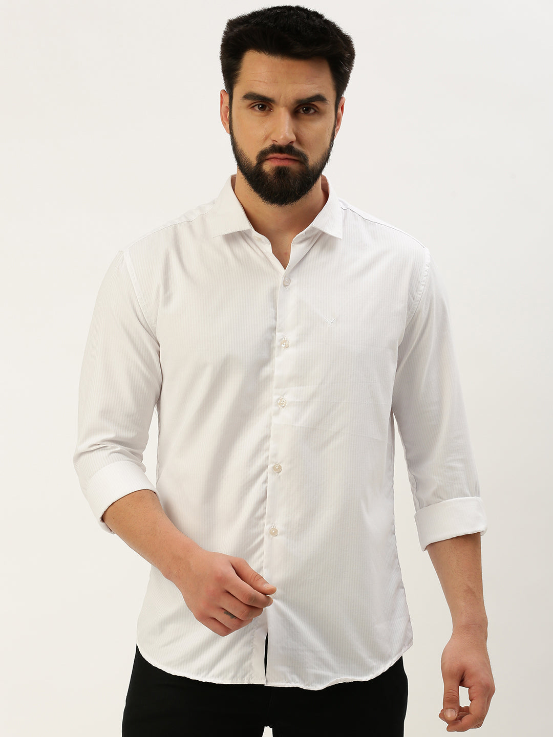 Men White Solid Casual Shirt