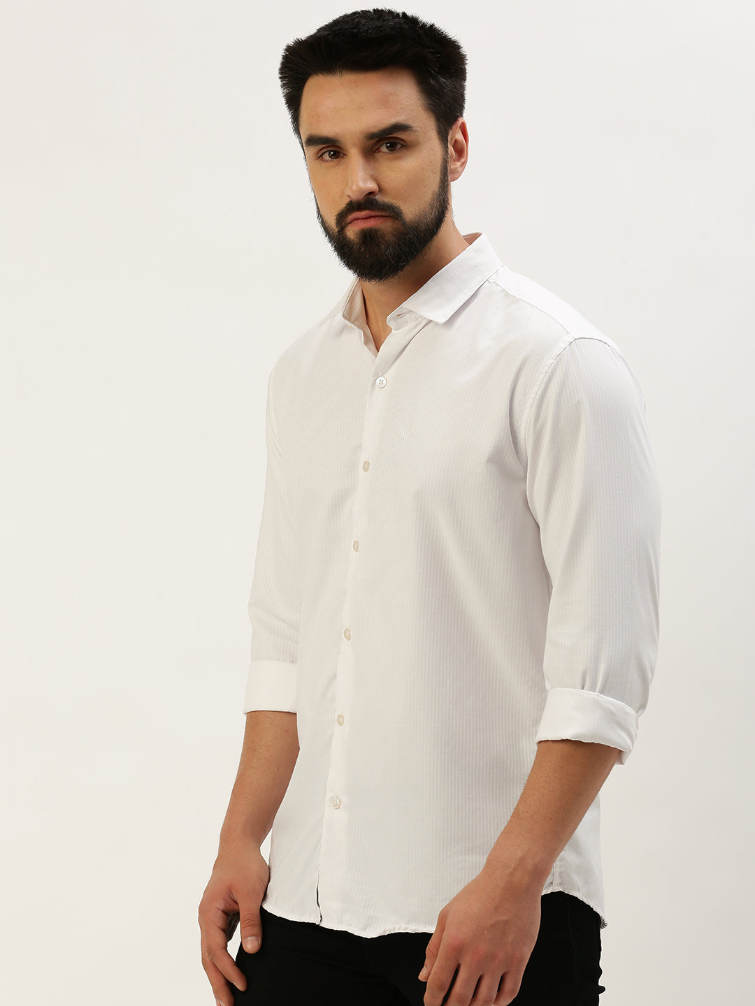 Men White Solid Casual Shirt