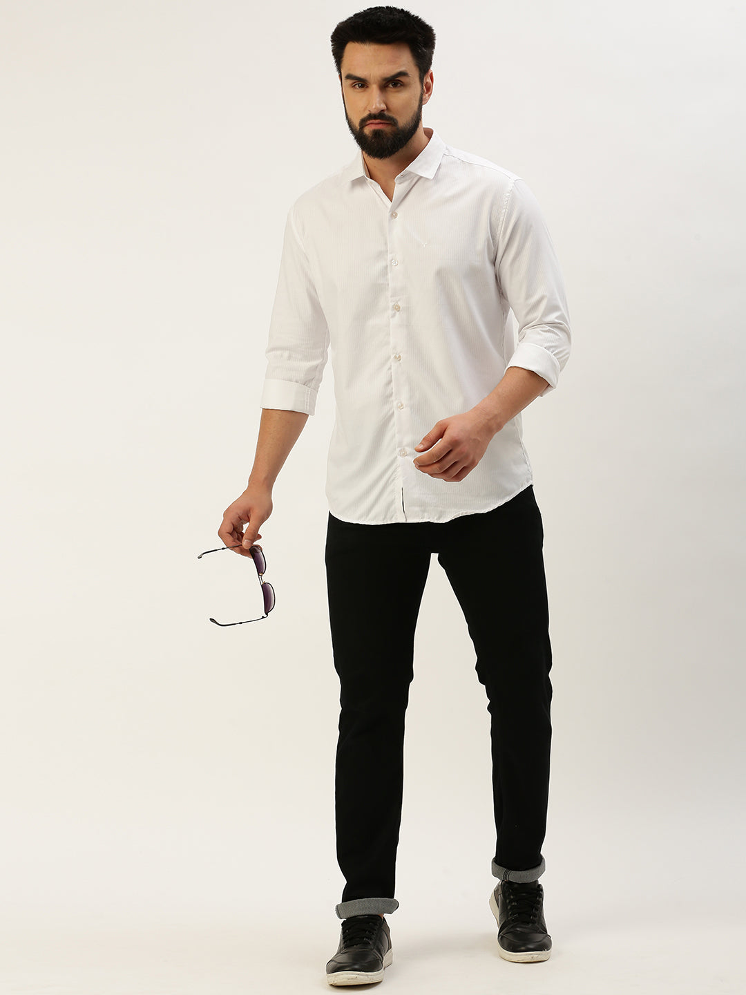 Men White Solid Casual Shirt