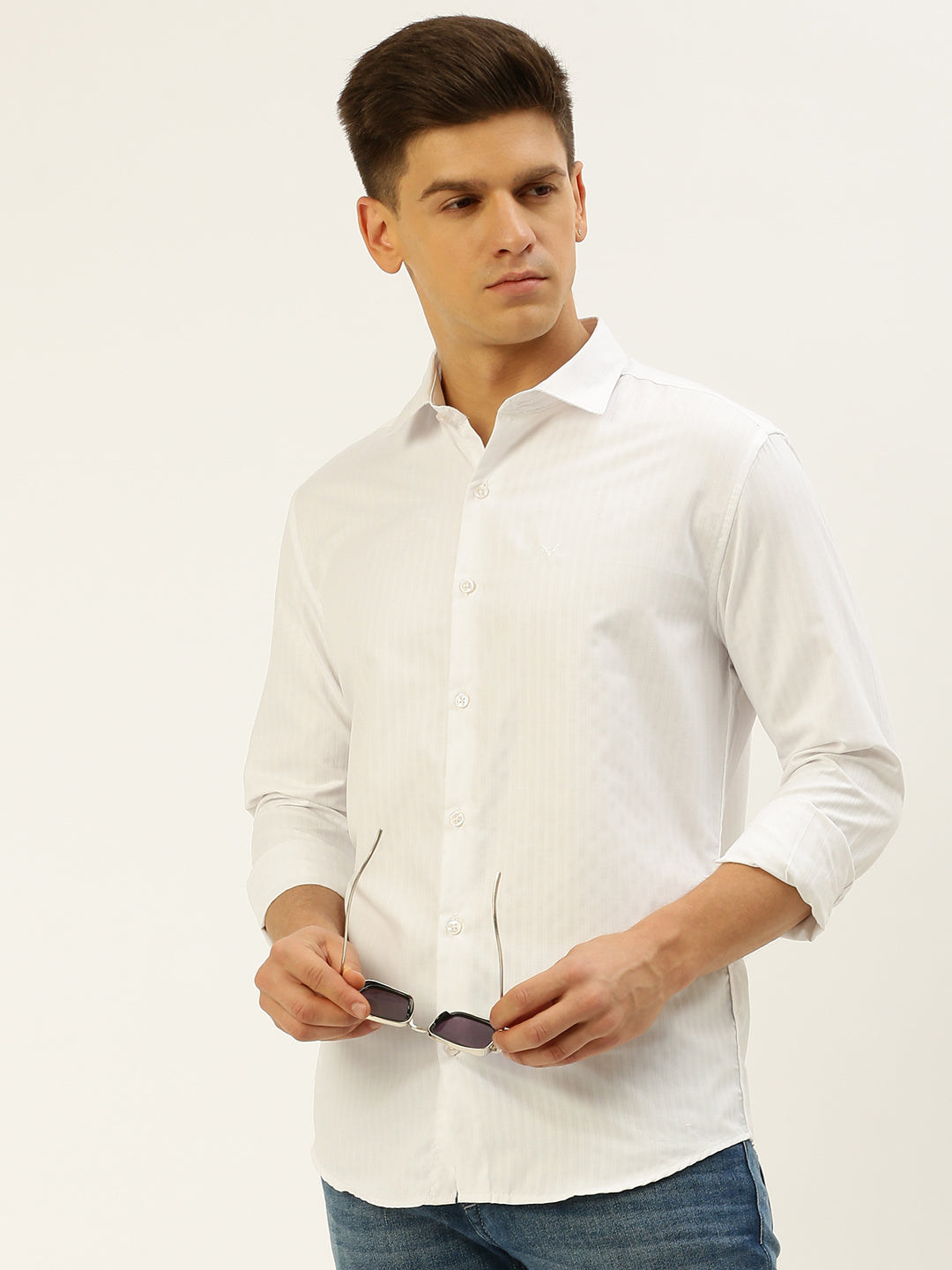 Men White Solid Casual Shirt