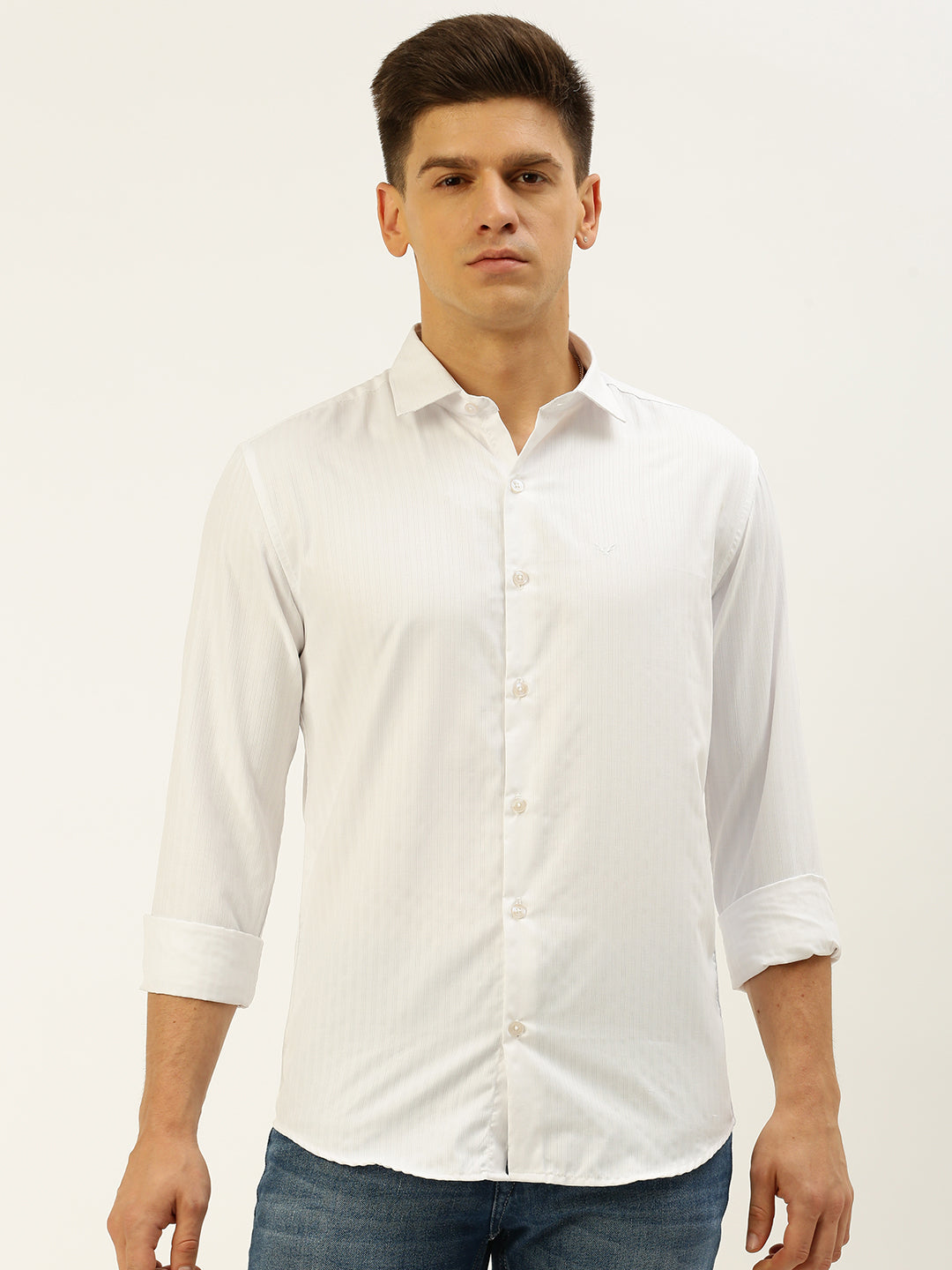 Men White Solid Casual Shirt