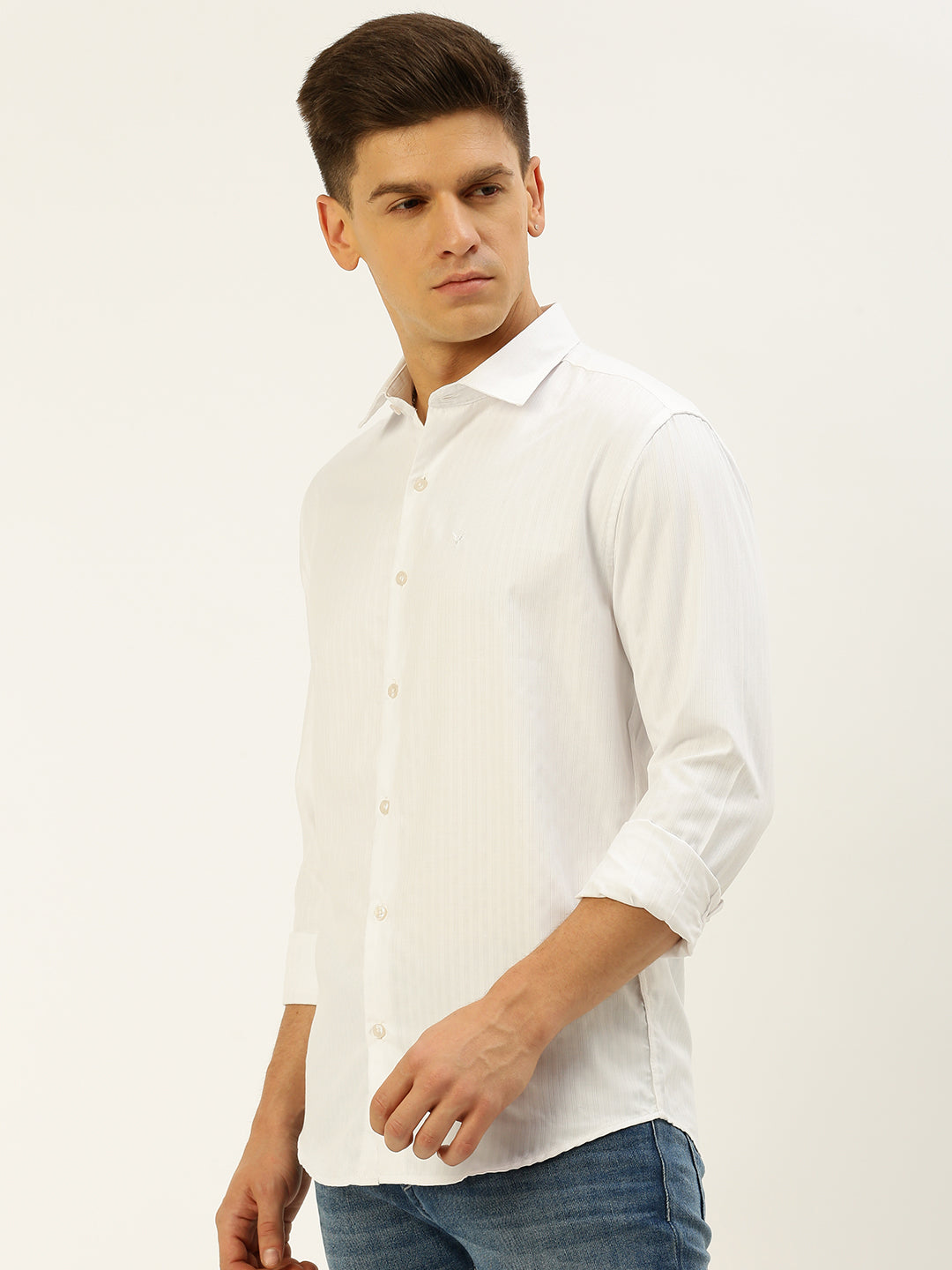 Men White Solid Casual Shirt