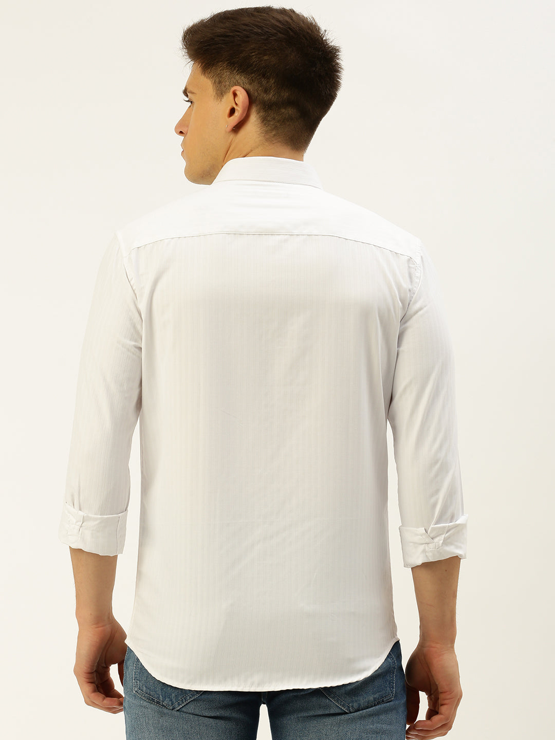 Men White Solid Casual Shirt