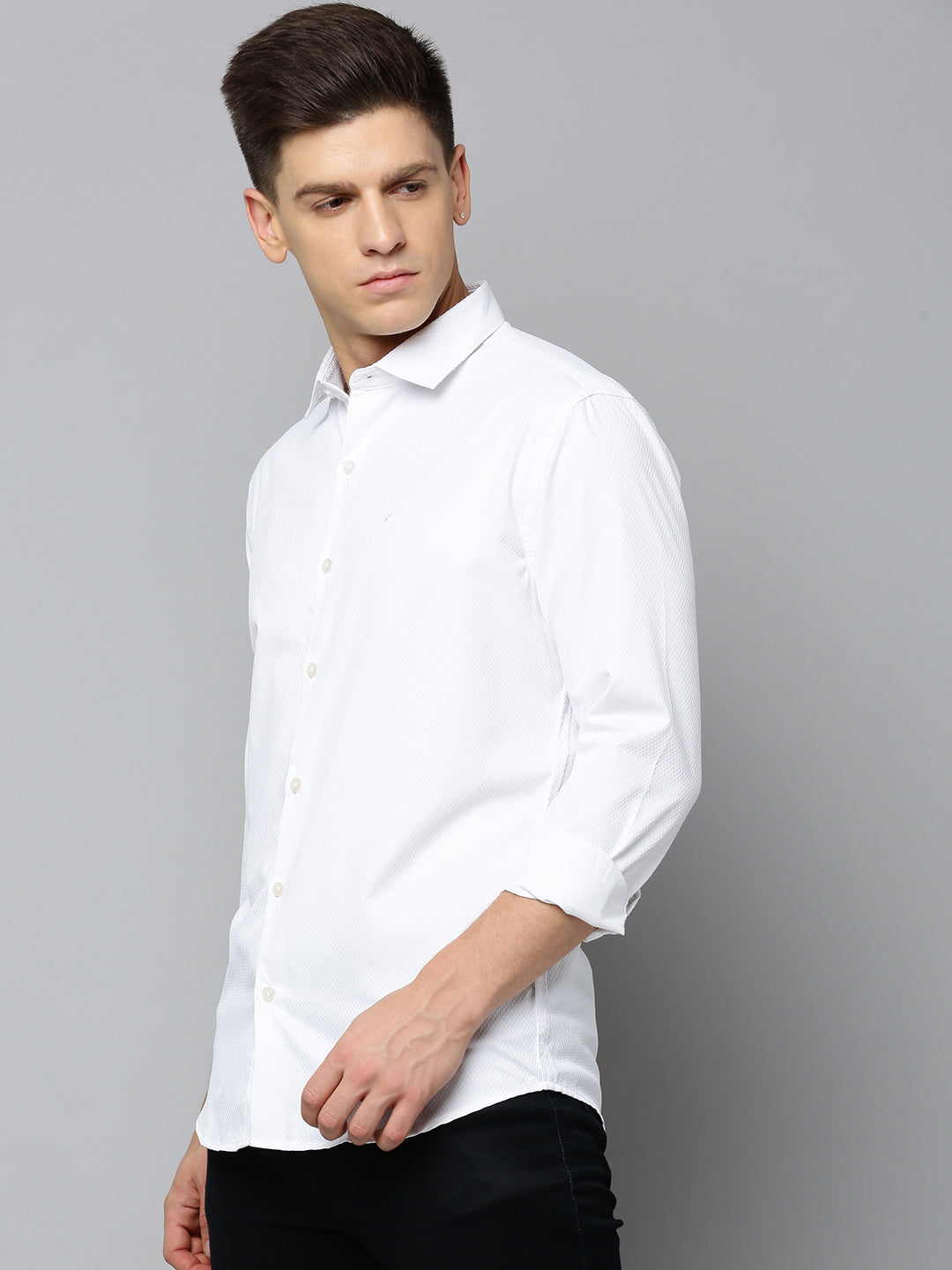 Men White Solid Casual Shirt