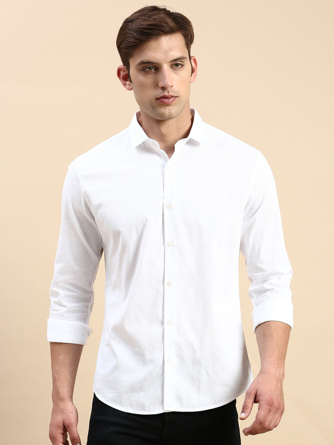 Men White Solid Casual Shirt