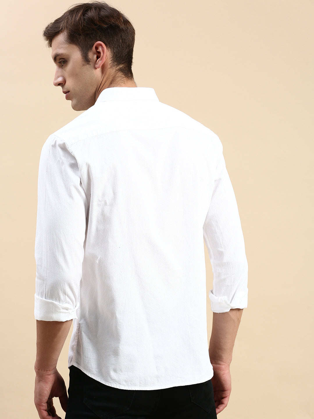 Men White Solid Casual Shirt