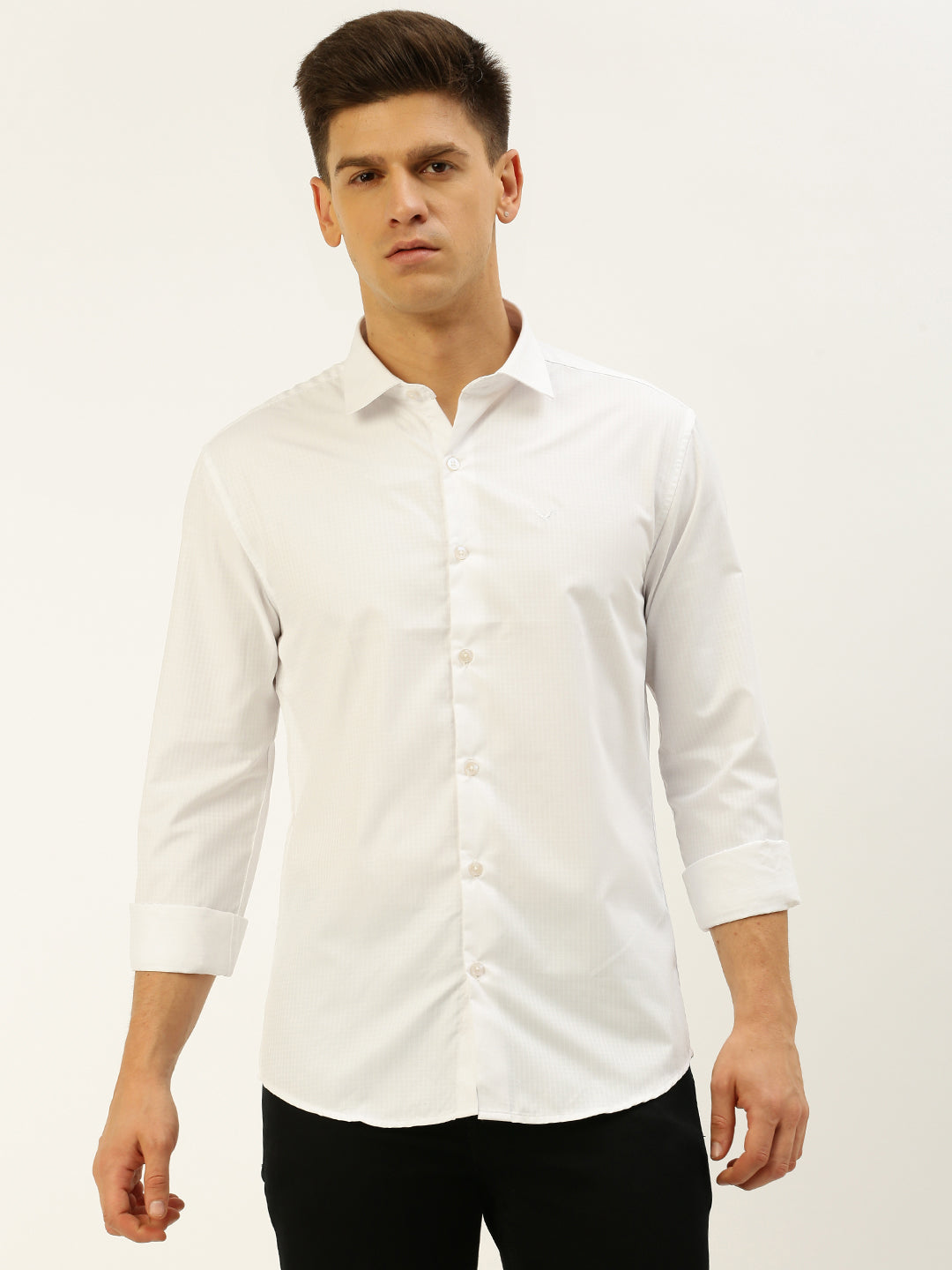 Men White Solid Casual Shirt