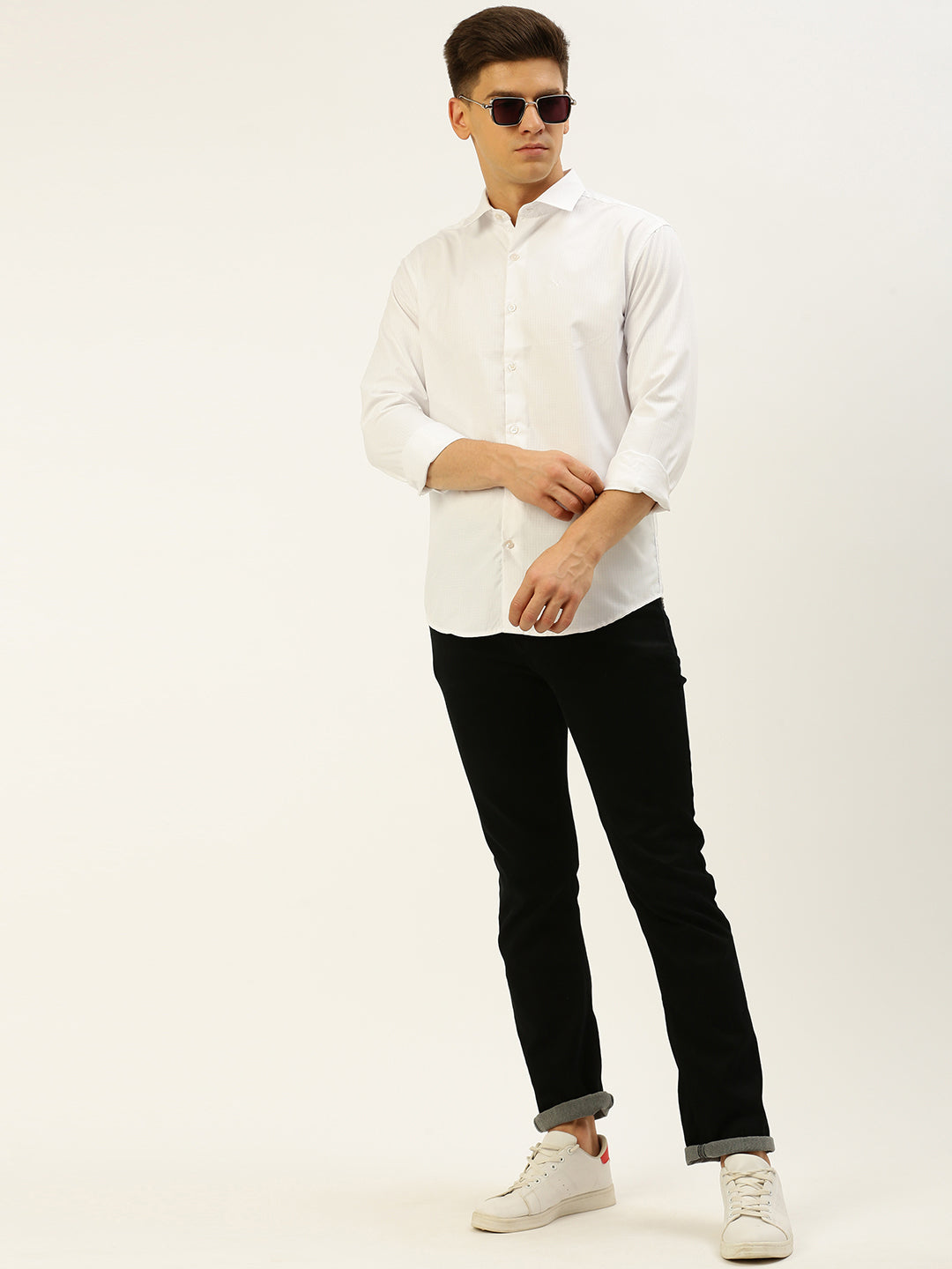 Men White Solid Casual Shirt