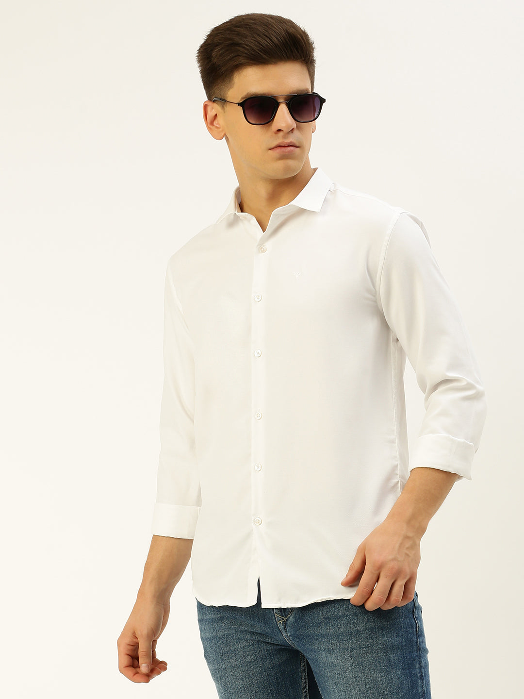 Men's White Solid Casual Shirt