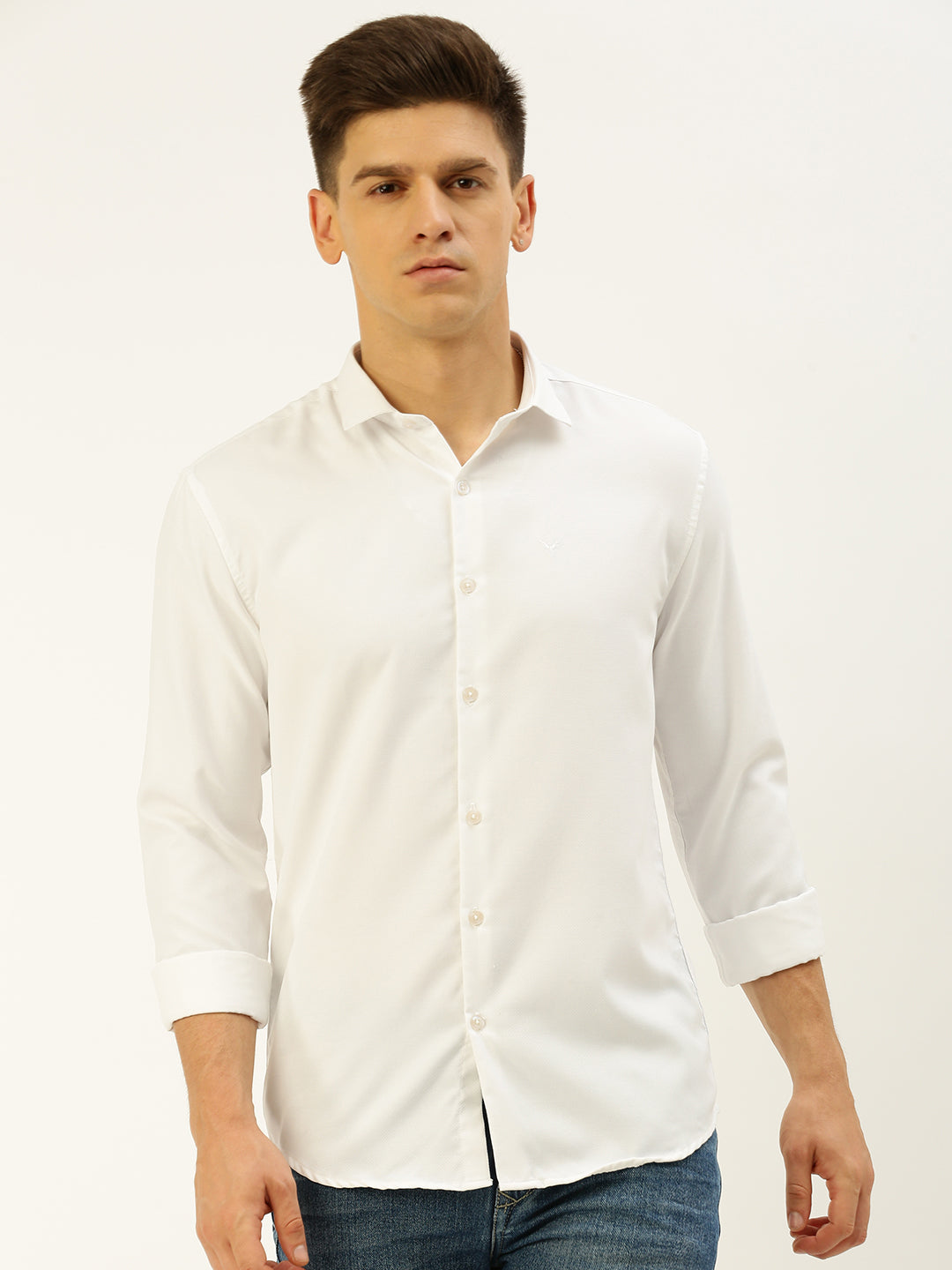 Men's White Solid Casual Shirt