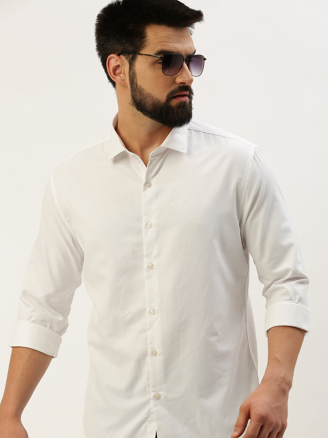 Men White Solid Casual Shirt